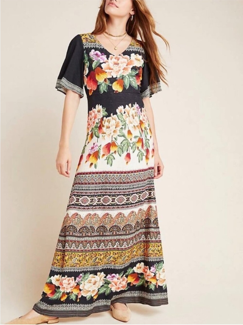 Farm Rio Anthropologie Esmeralda maxi dress floral XS